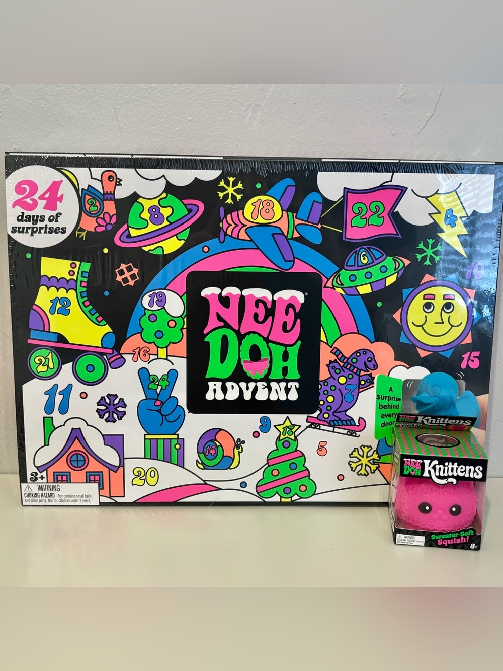NEEDOH 24 Days of Surprises Advent Calendar & Knittens Kitty Pink Squishy Toy
